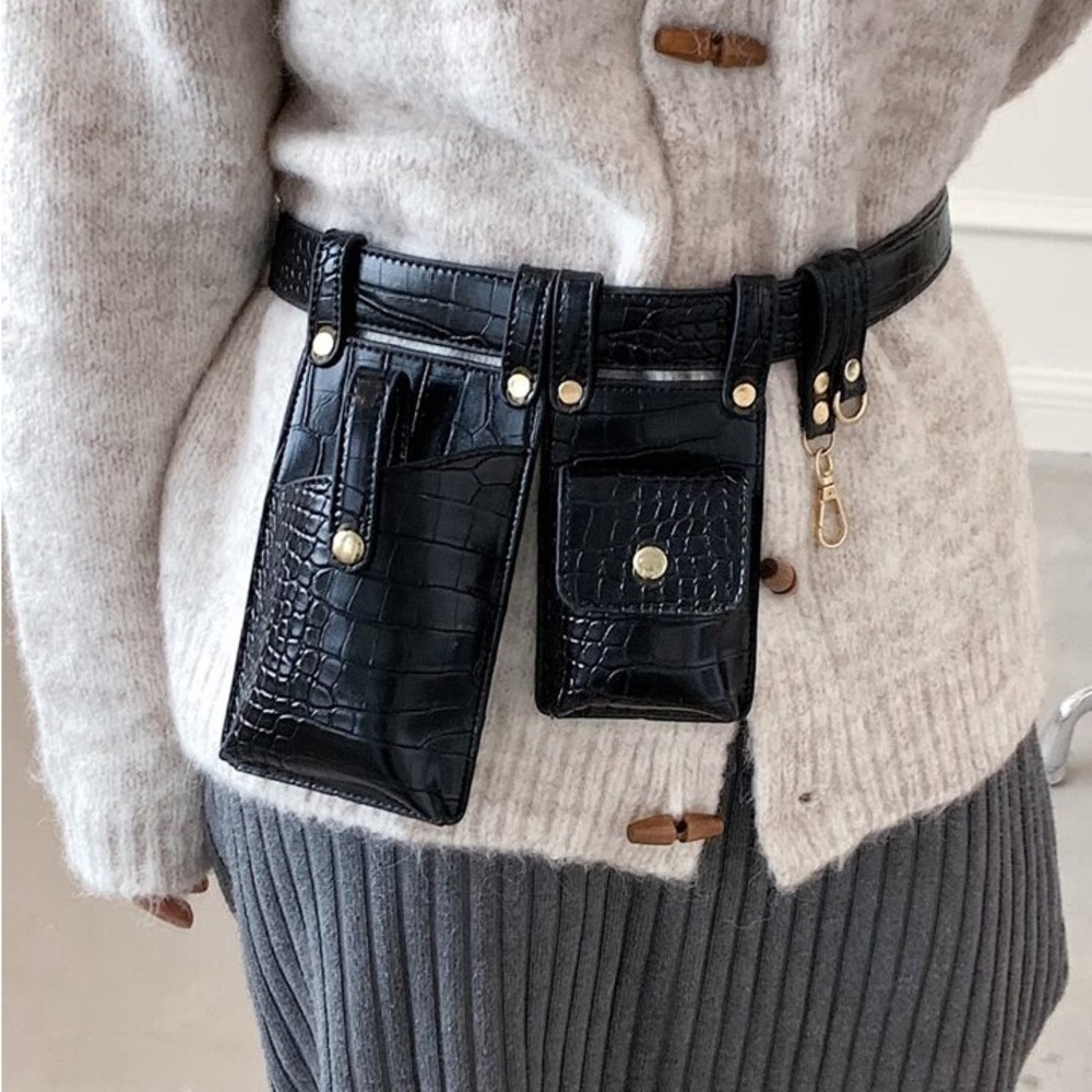 Black Croc-Embossed Belt Bag